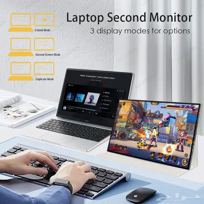 شاشة العاب متنقله مقاس 18 بدقة 2.5k وسرعة 144hz وتحديث 3ms 1