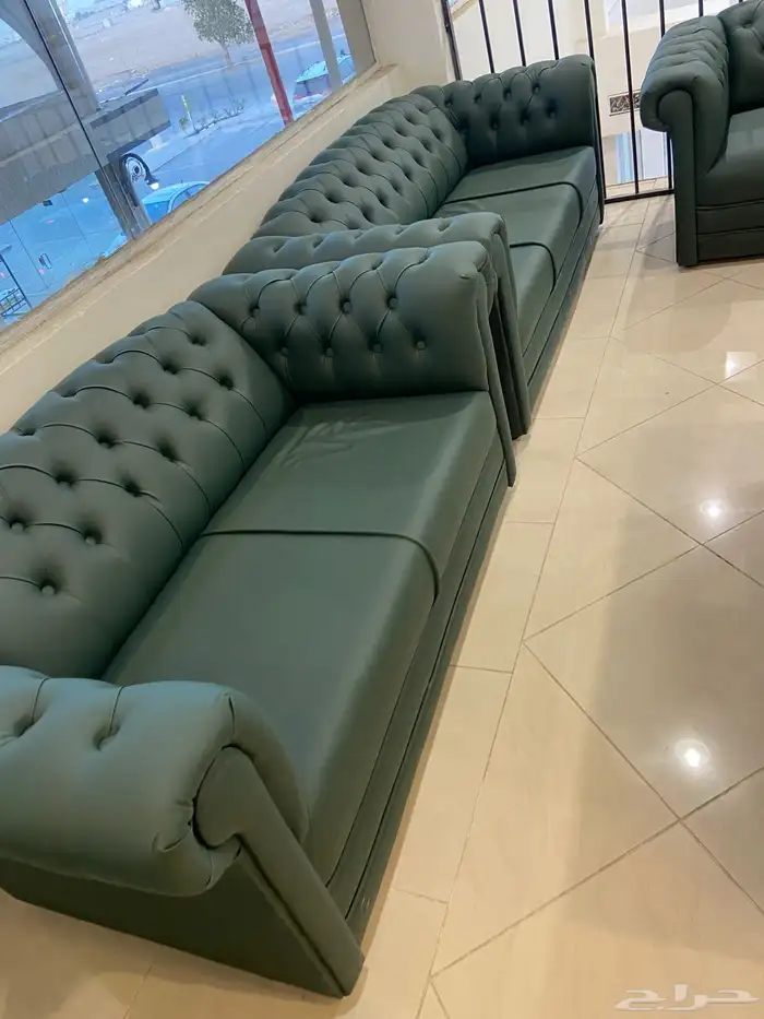 كنب مكتبي جلد مودرن لون اخضر مادل امريكي ديكور كلاسيك 2