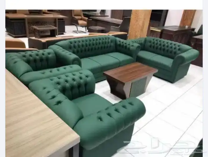 كنب مكتبي جلد مودرن لون اخضر مادل امريكي ديكور كلاسيك 0