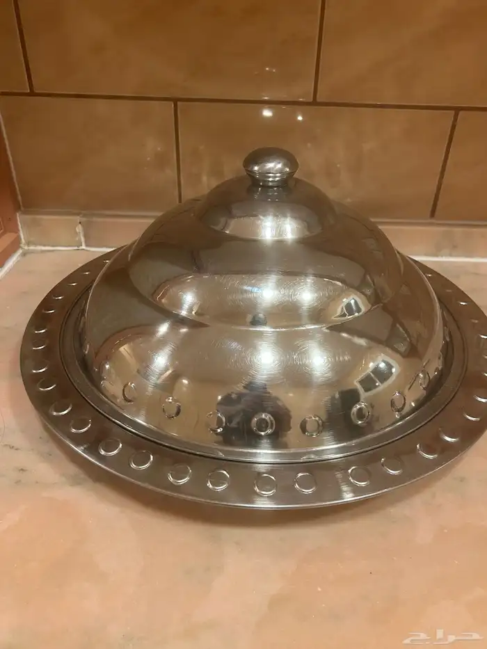 صحن غوزي استيل مع غطاء للارز او الاكلات الشعبيه 0