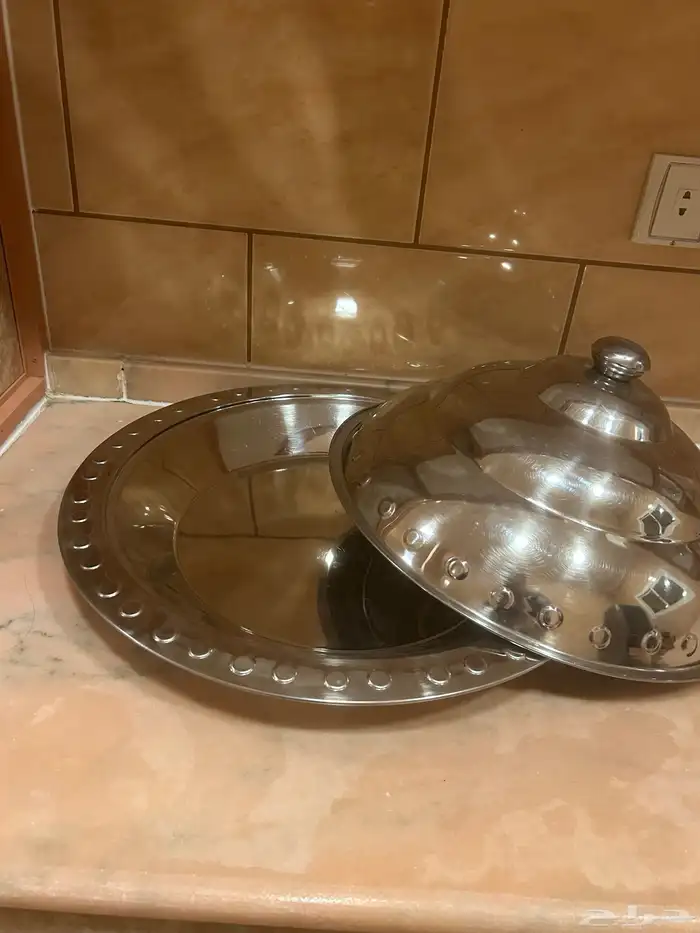 صحن غوزي استيل مع غطاء للارز او الاكلات الشعبيه 1