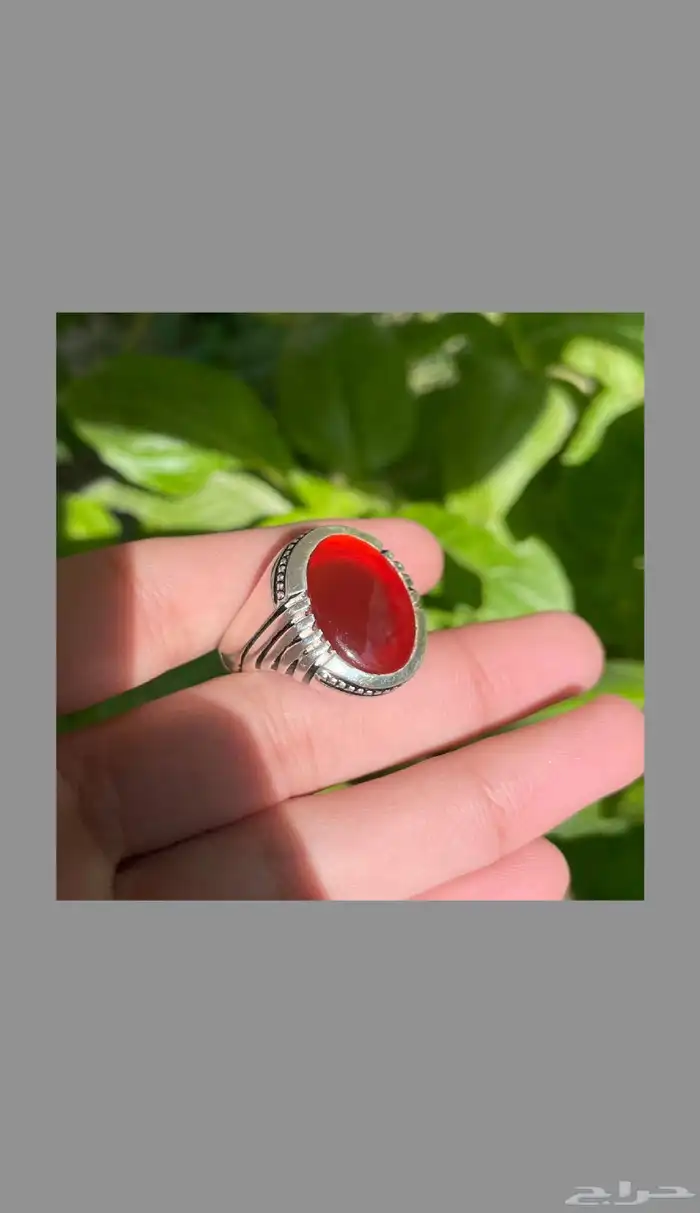خاتم عقيق يماني أحمر رماني 2