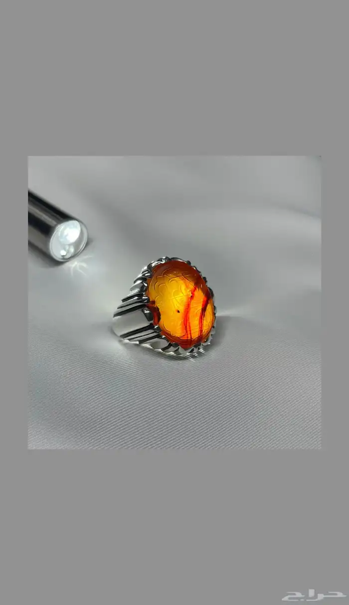 خاتم عقيق يماني زجاجي منقوش 2