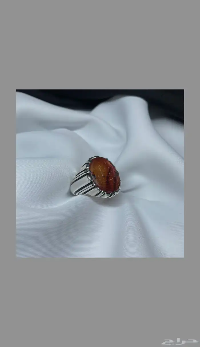 خاتم عقيق يماني زجاجي منقوش 1