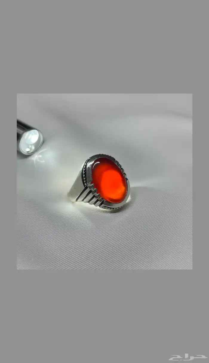 خاتم عقيق يماني أحمر رماني 1