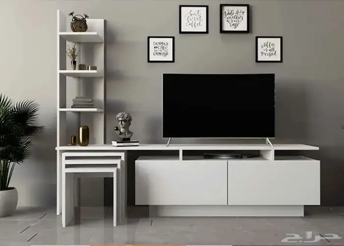 طاوله تلفزيون ابيض مع 3 طاولات خدمه 1