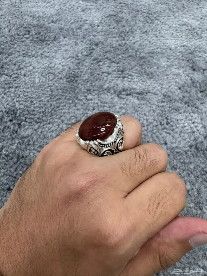 خاتم عقيق يماني مزعفر 7