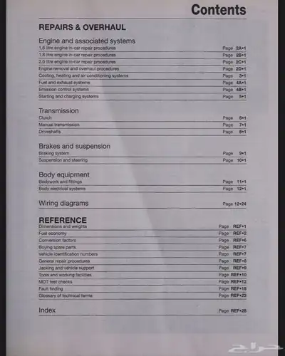 كتيب اصلاح هاينز فورد فوكس ديزل 2005-2011 pdf index