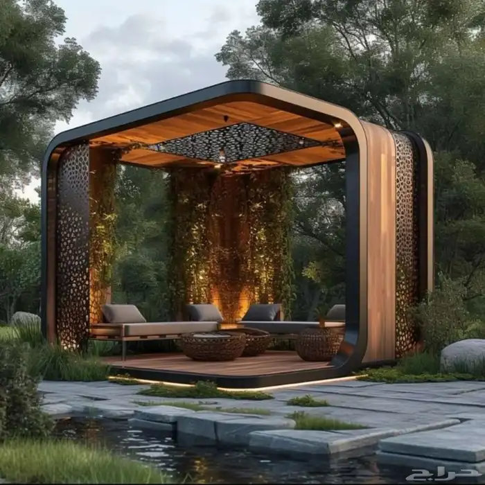 مظلات وجلسات خشبية 6