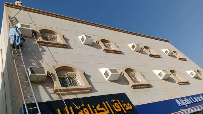 تركيب غطاء مكيف خارجى غطاء شفات خارجى فبر جلاص شبك تيك 5