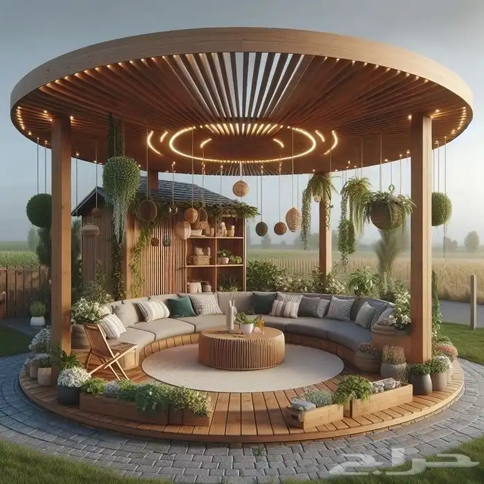 مظلات وجلسات خشبية 7