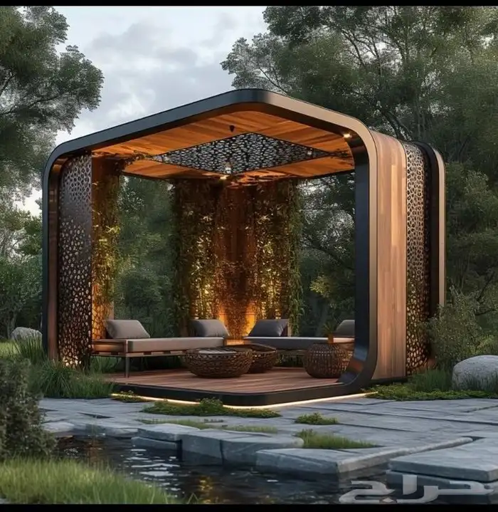 مظلات وجلسات خشبية 5