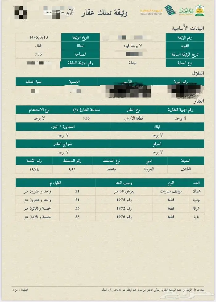 للبيع ارض بالطائف العرفاء بسعر 158 ألف ريال 1