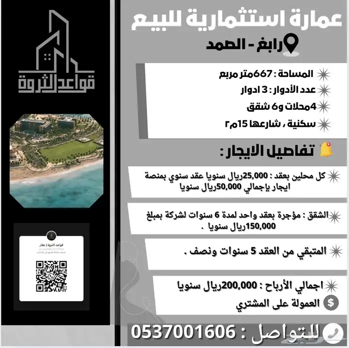 عمارة استثمارية للبيع في مدينة رابغ 0