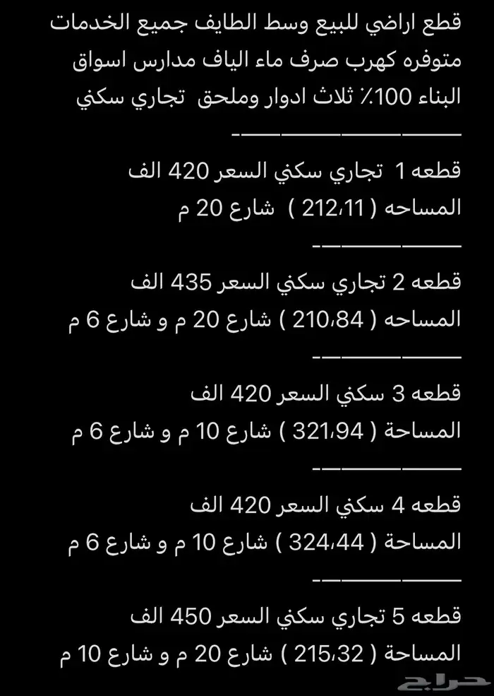 اراضي للبيع مساحات مختلفه تجاري وسكني الشهداء الشماليه 1