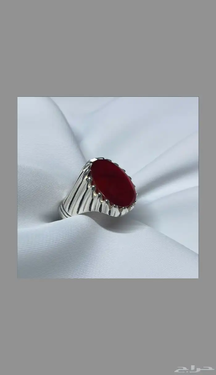 خاتم عقيق يماني أحمر زجاجي 0