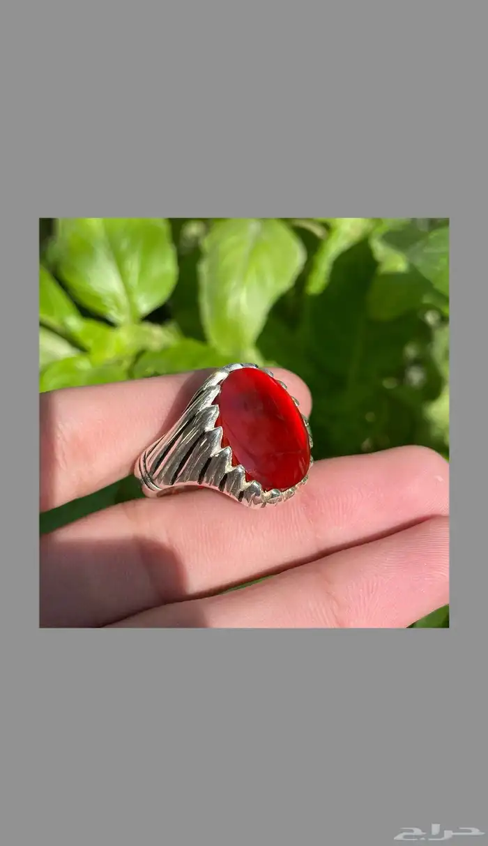 خاتم عقيق يماني أحمر زجاجي 2
