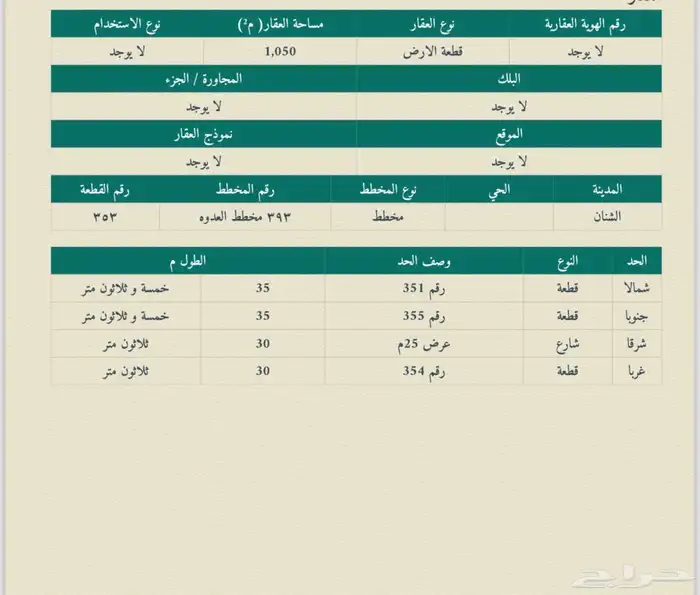 ارض مساحة كبيرة 1050 قابلة للتقسيم فقط خمس وخمسين 1