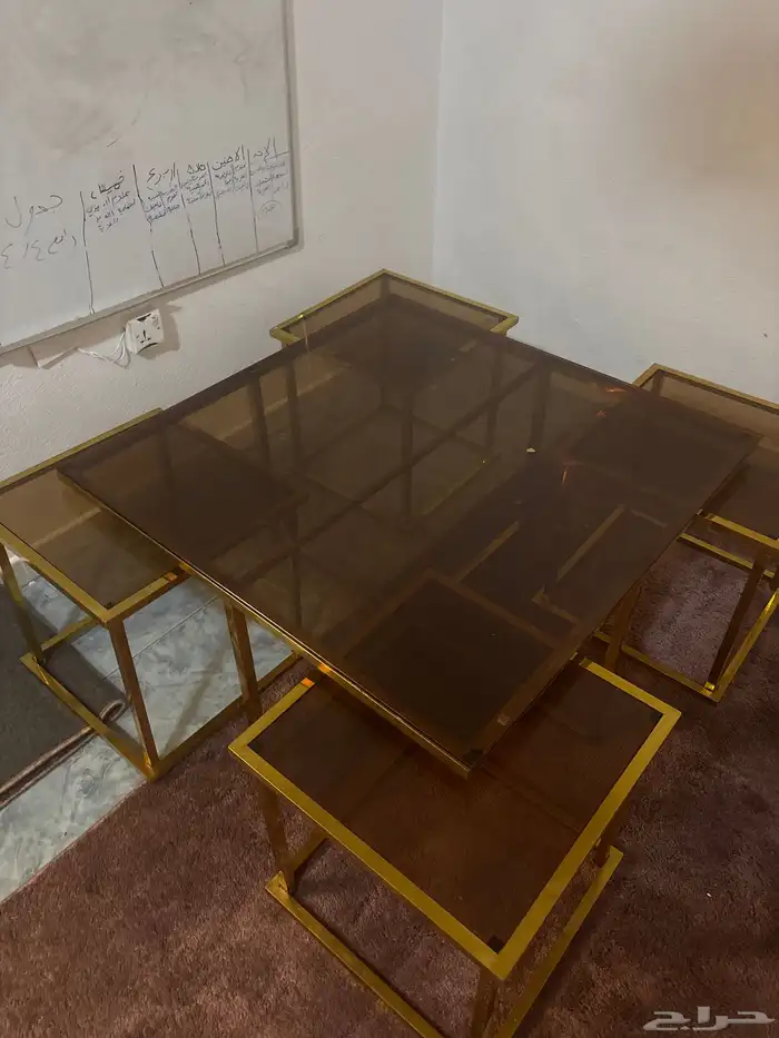 طاوله إستيل درجه أولى قزاز حراري كبير و أربع طاولات صغيره 4