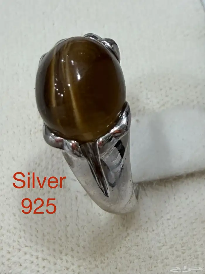 خاتم فضه عيار 925 بفص عين النمر Tiger eye 4