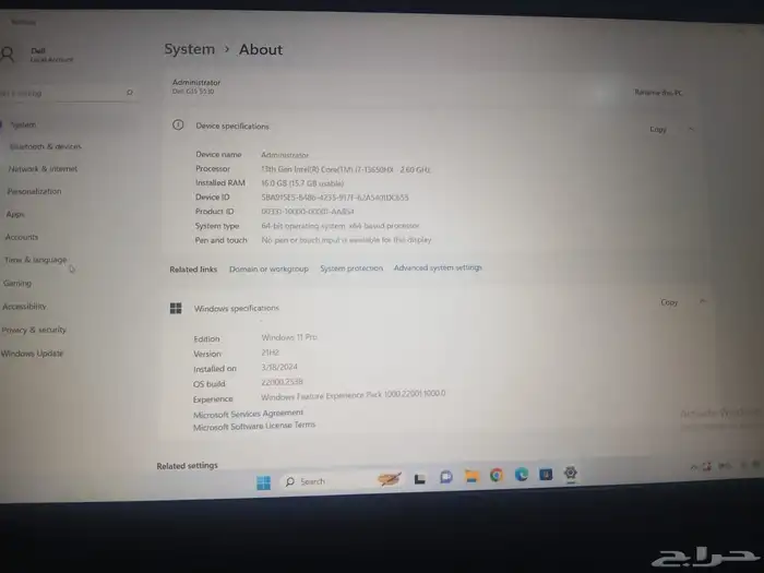 لابتوب ديل بمواصفات هندسية بكرت شاشه RTX يسمى لابتوب العاب 0