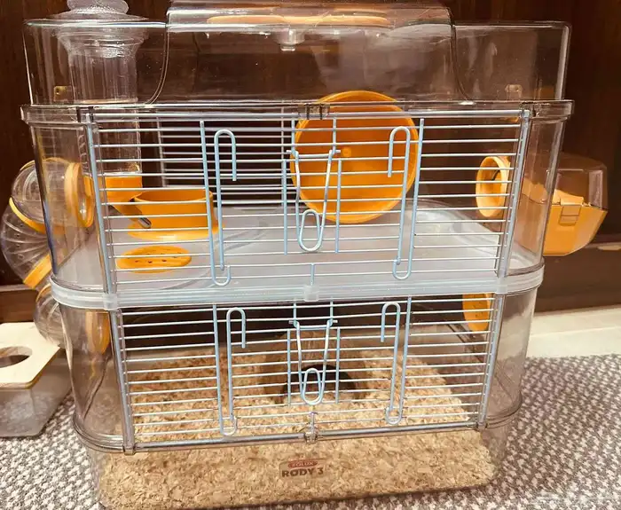 هامستر مع القفص مع جميع الملحقات الخاصه بالهامستر مع نشاره و 1