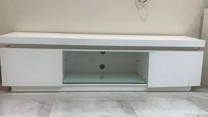 طاولة تلفزيون بيضاء درجين كبيره 0