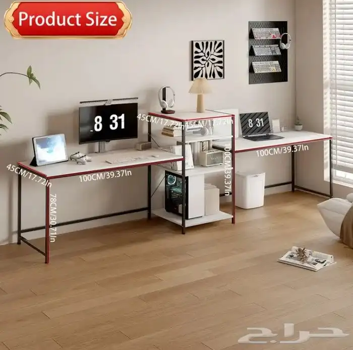 مكتب طاوله كمبيوتر عملي زاوية بيضا على شكل حرف L 14