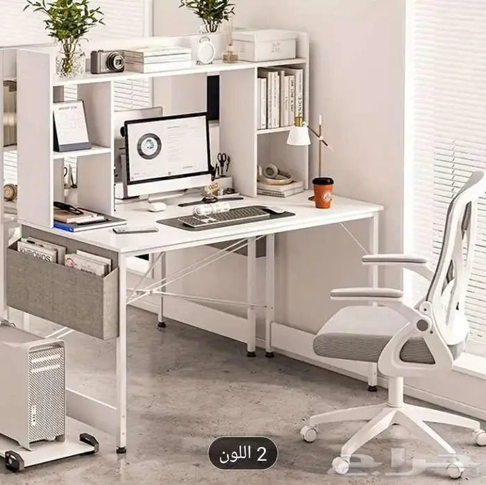 مكتب كمبيوتر مكتبي منظم مع كتب مدمج حامل 0