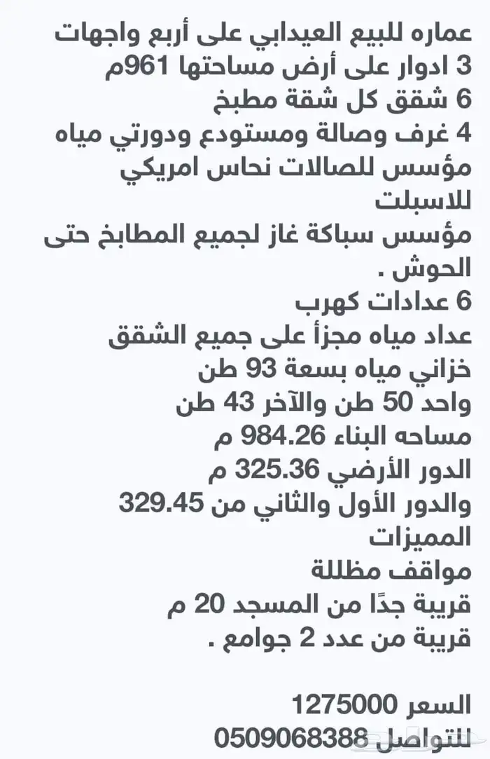 في العيدابي عمارة 6 شقق للبيع 0