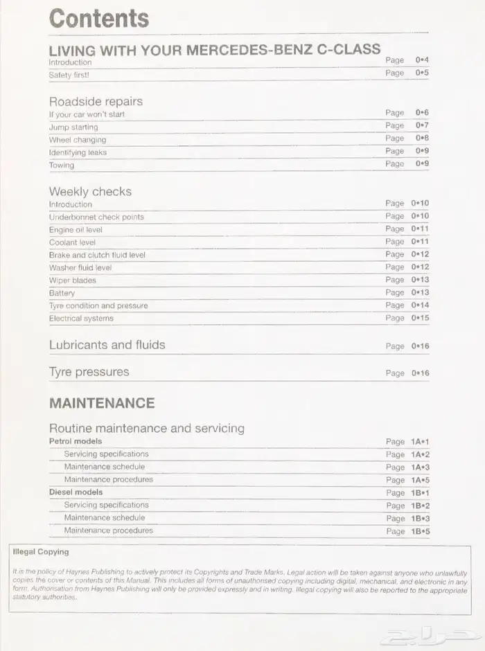 كتيب اصلاح هاينز مرسيدس بنز C class موديل 2000-2007 pdf 1