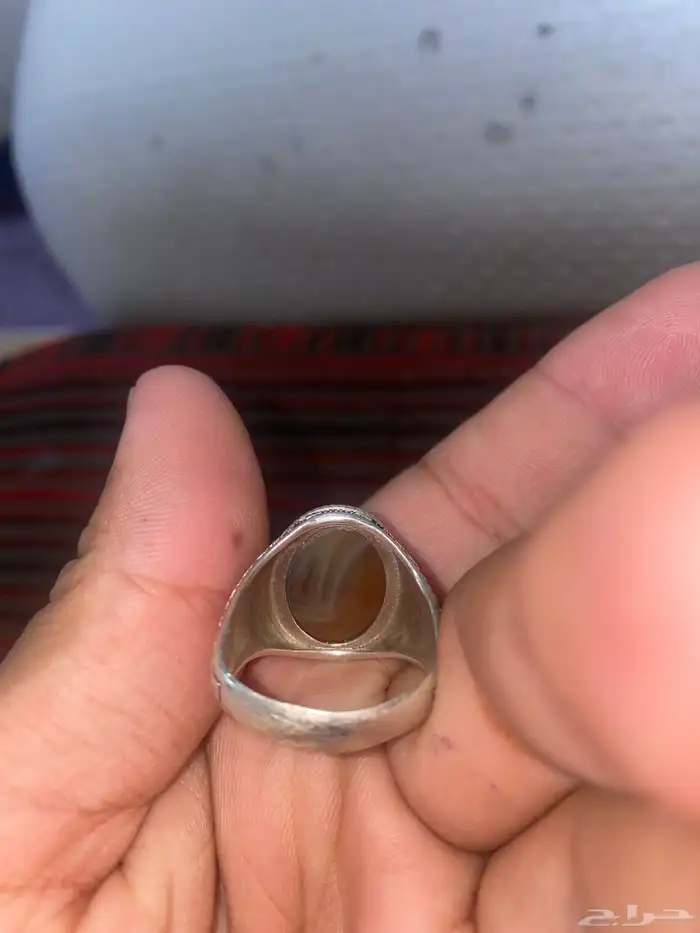 خاتم فضه عقيق يماني مستعمل 4