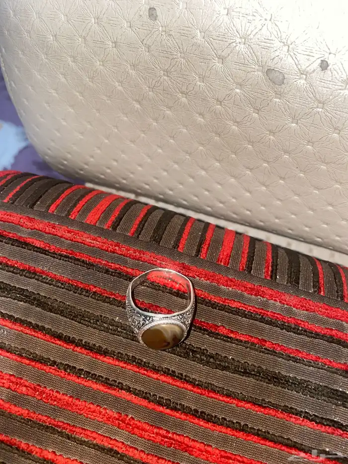 خاتم فضه عقيق يماني مستعمل 0