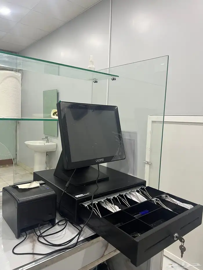 جهاز كاشير مستعمل شبه جديد مع الطابعه وصندوق النقود 1