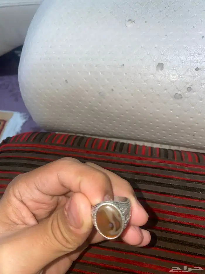خاتم فضه عقيق يماني مستعمل 1