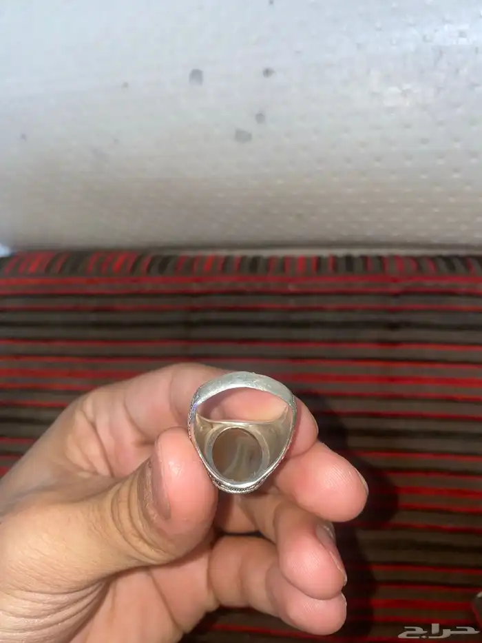 خاتم فضه عقيق يماني مستعمل 2