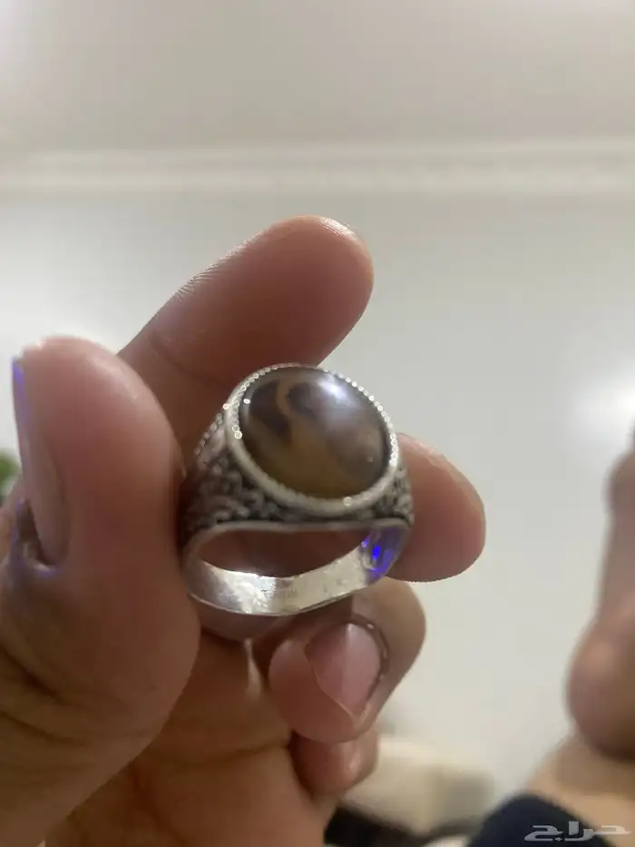 خاتم فضه عقيق يماني مستعمل 5