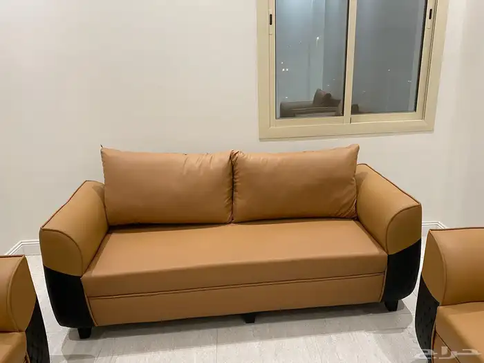 كنب جلد أمريكي لون بيج فخم و في كل ألوان 9