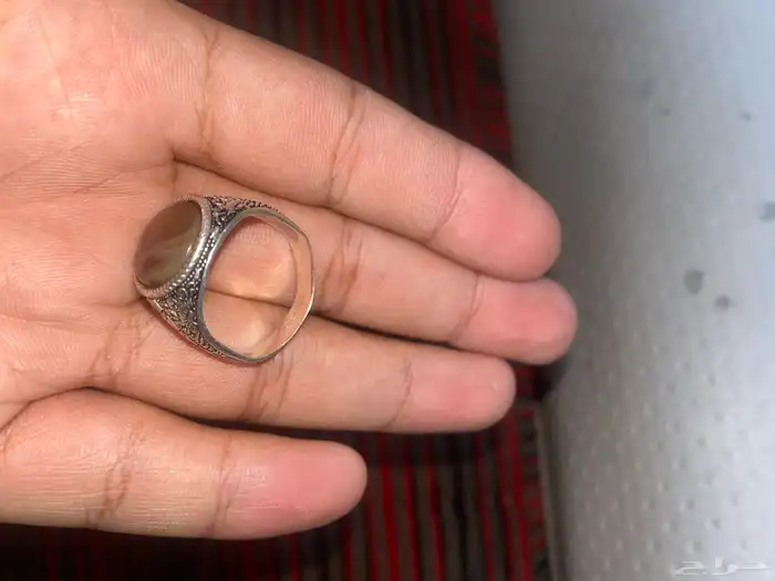 خاتم فضه عقيق يماني مستعمل 3