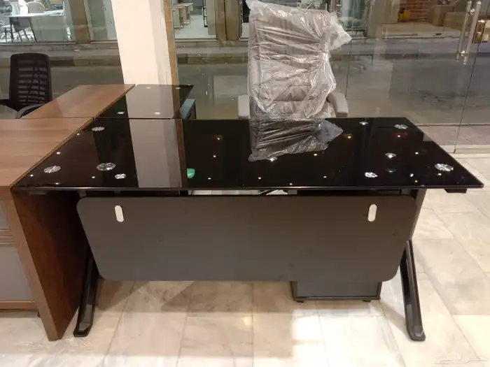 مكتب مدير فخم 220سم 240سم طقم كامل مكتب دولاب ملحق 4 قطع 5