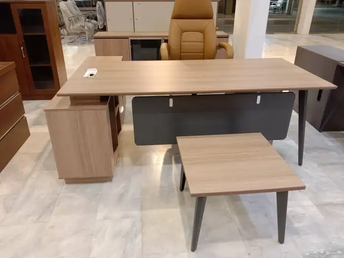 مكتب مدير فخم 220سم 240سم طقم كامل مكتب دولاب ملحق 4 قطع 3