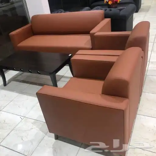 فخم كنب جلد لون جملي مع مخدا و ملكي كلاسيك 4