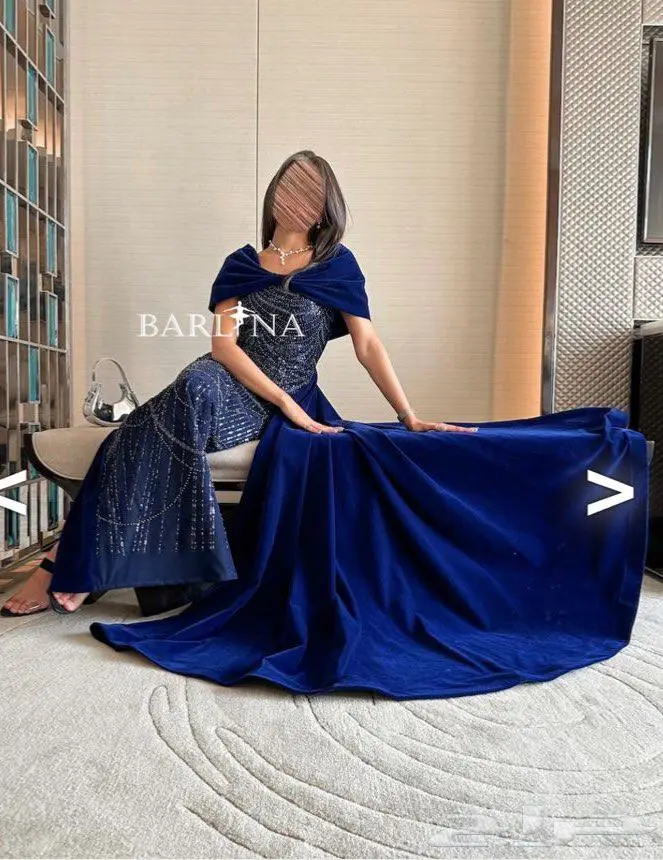 فستان ازرق غامق فخم مخمل 0