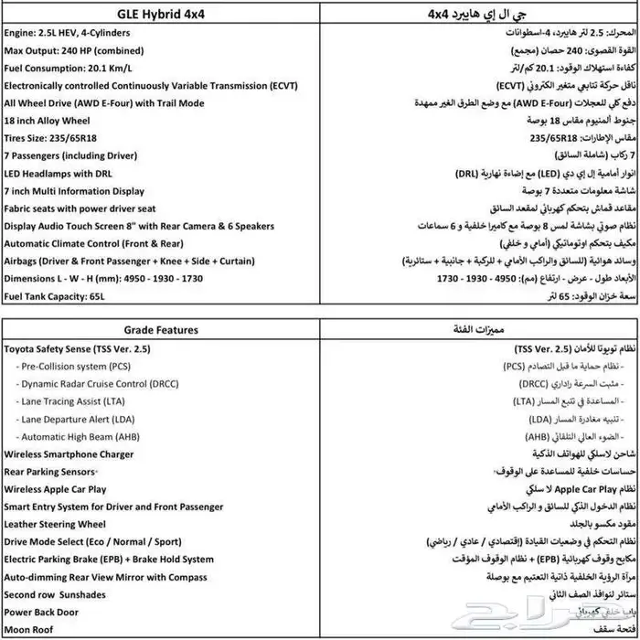 هايلاندر جي ال اي هايبرد دفع رباعي HIGHLANDER GLE H 4X4 2025 8