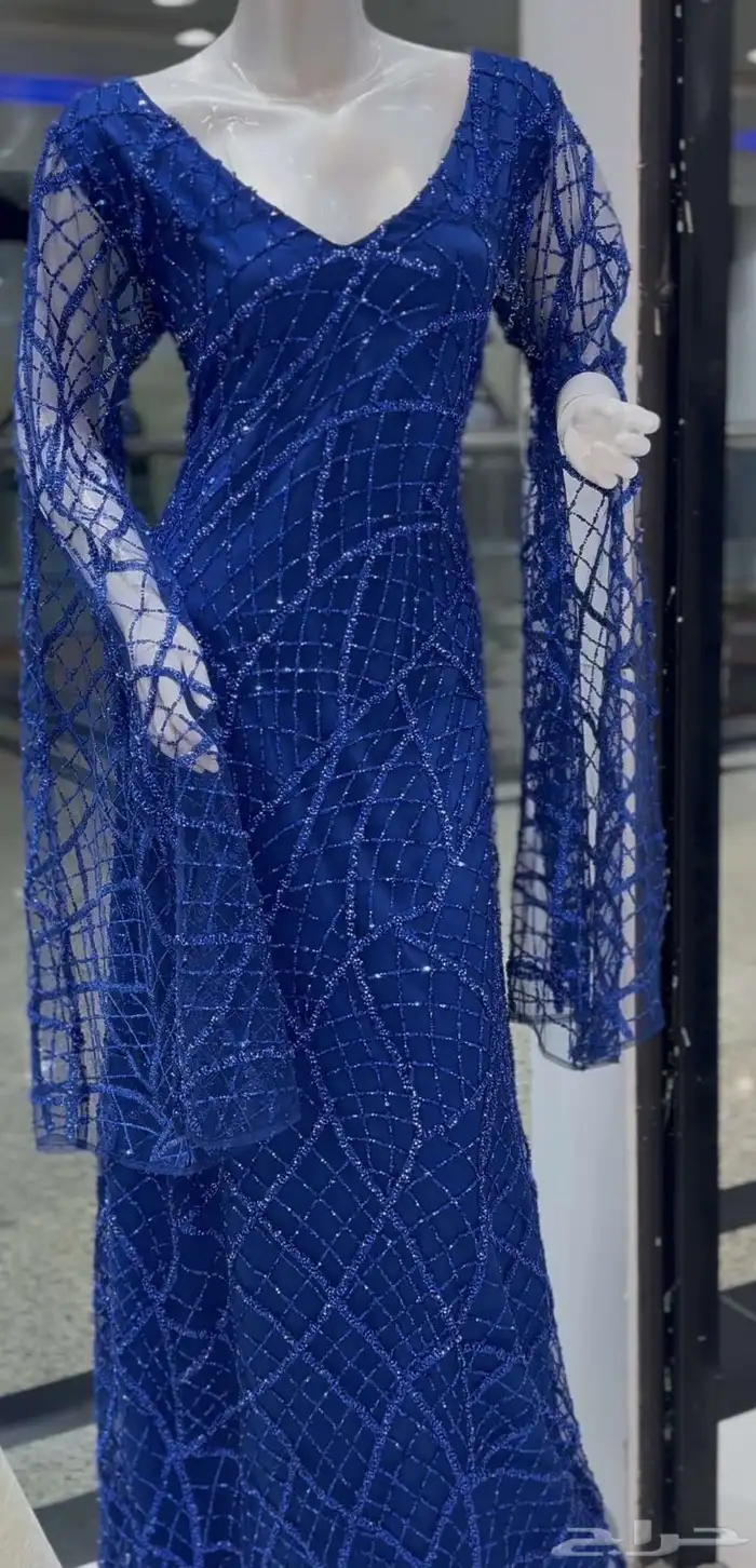 فستان تفصال شك و ترتر اللون ازرق المقاس xl وتقدرين توسعينه 0