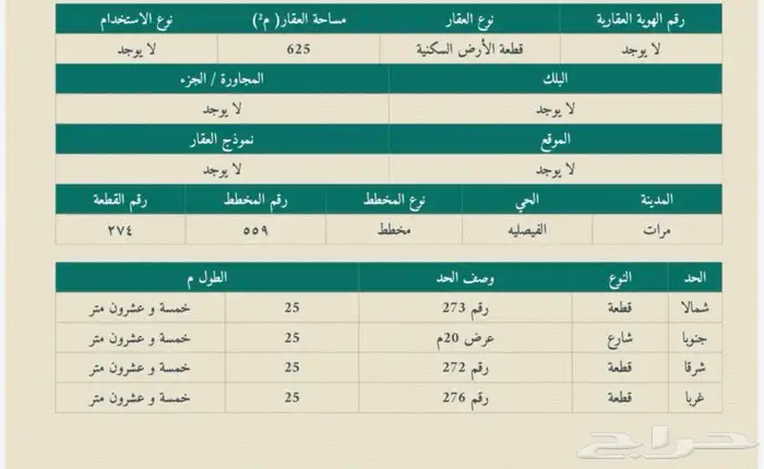 للبيع ارض في مرات حي الفيصليه 0
