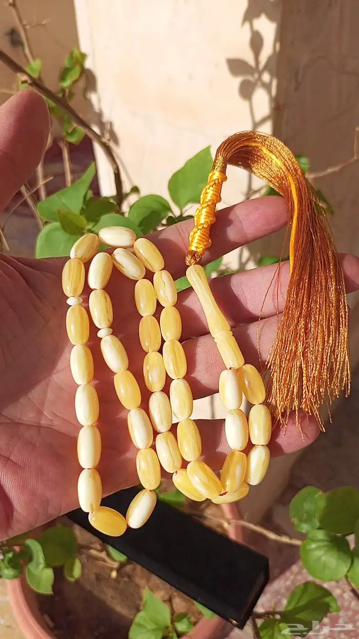سبحة كهرمان كبس لون قشطة عسل قص صنوبري رائحة جميلة عدد الخر 1