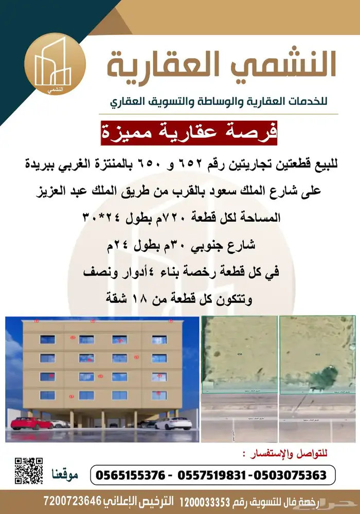 قطعتين تجارية بحي المنتزة بمساحة (1440) 0