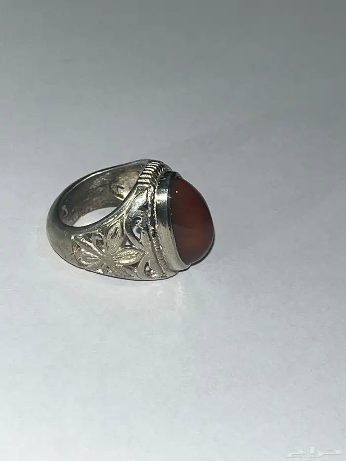 خاتم عقيق سليماني عسلي صياغة مدينيه فضة ثقيله 3