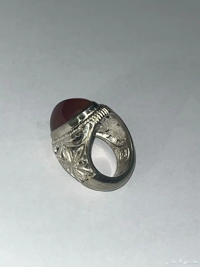 خاتم عقيق سليماني عسلي صياغة مدينيه فضة ثقيله 11